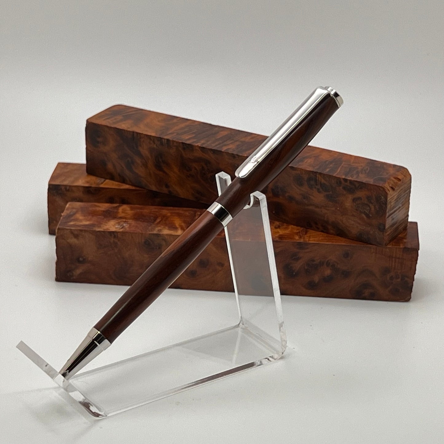 Chrome Pamlico Slim Ballpoint Pen: Cocobolo Wood