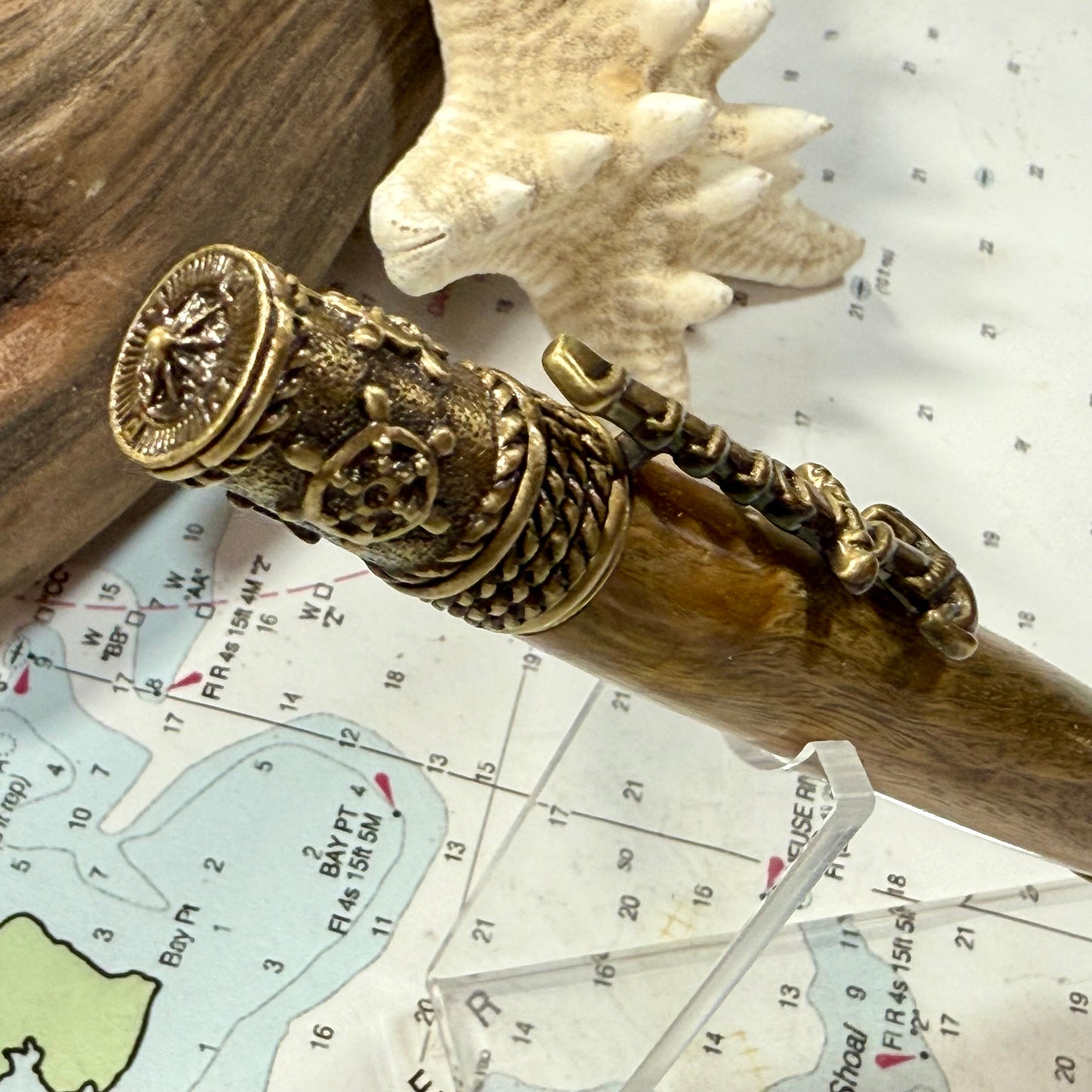Nautical Pen | Lignum Vitae Wood | Antique Brass