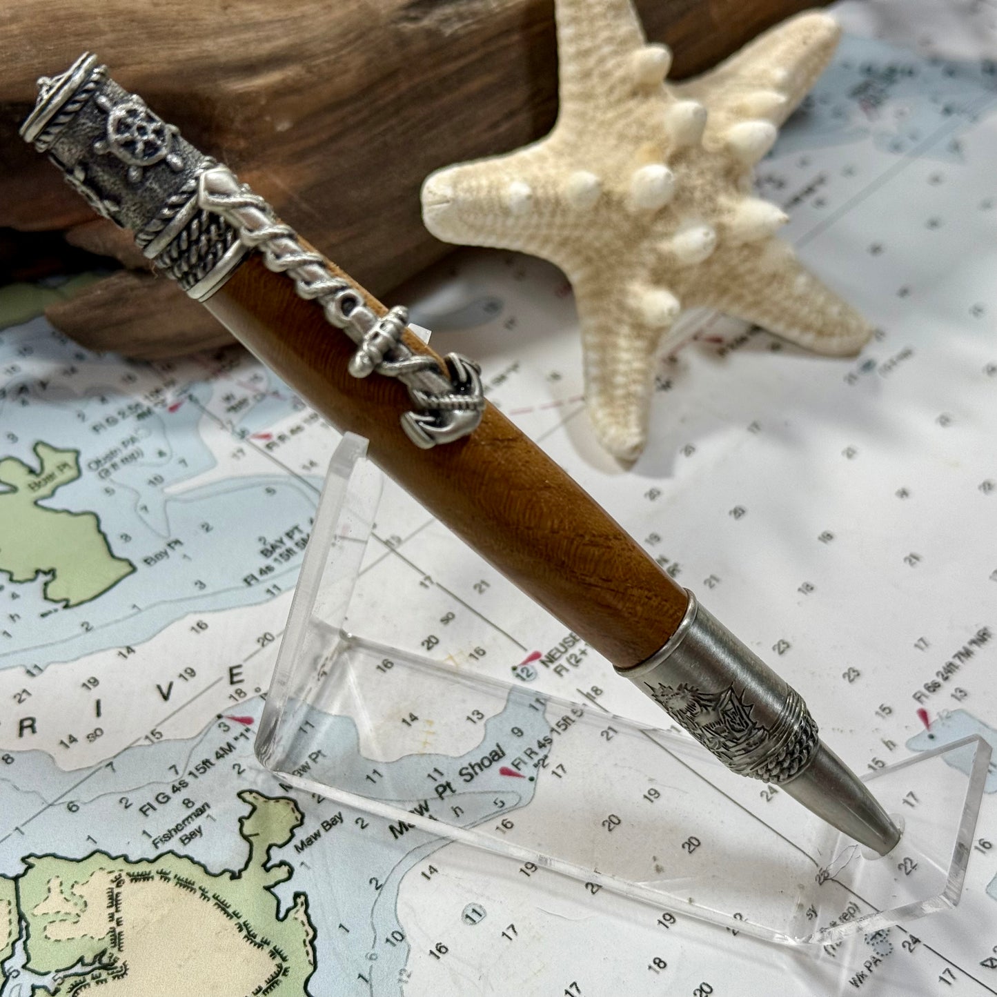 Nautical Pen | Figured Teak | Antique Pewter