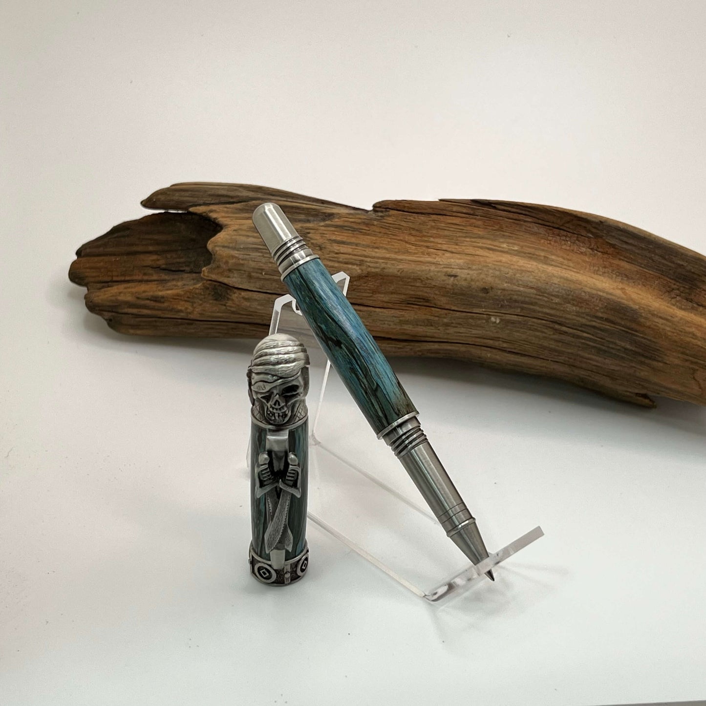 Pirate Pen Handcrafted Blue and Antique Pewter