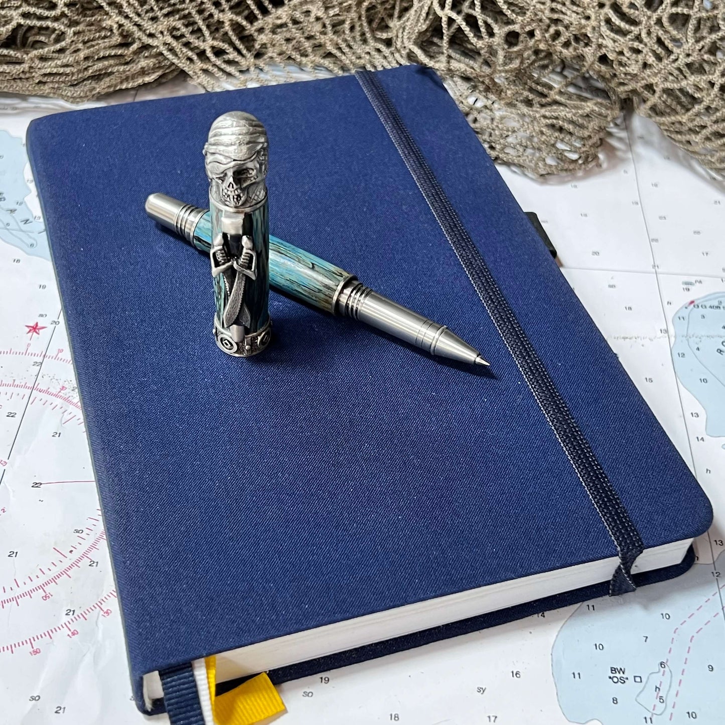 Pirate Pen Handcrafted Blue and Antique Pewter