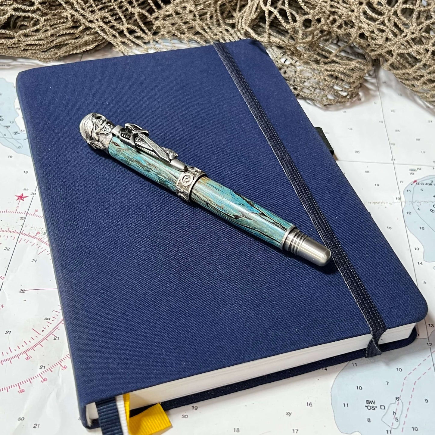 Pirate Pen Handcrafted Blue and Antique Pewter
