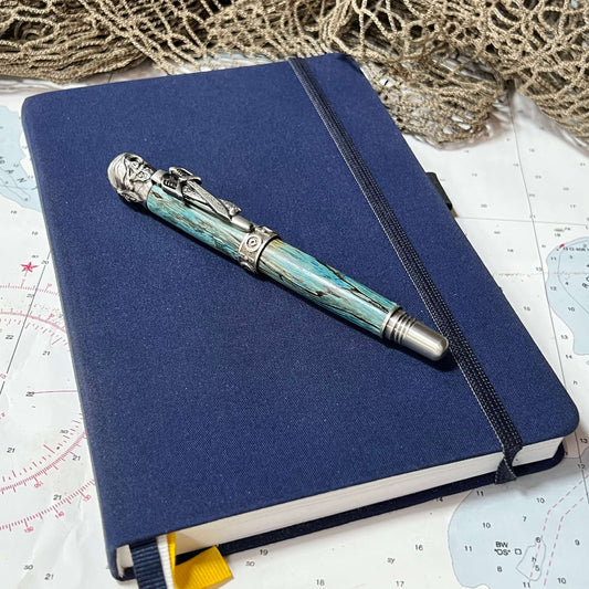 Pirate Pen Handcrafted Blue and Antique Pewter