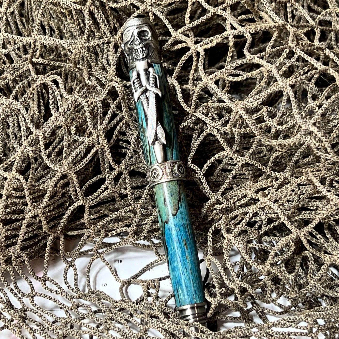 Pirate Pen Handcrafted Blue and Antique Pewter