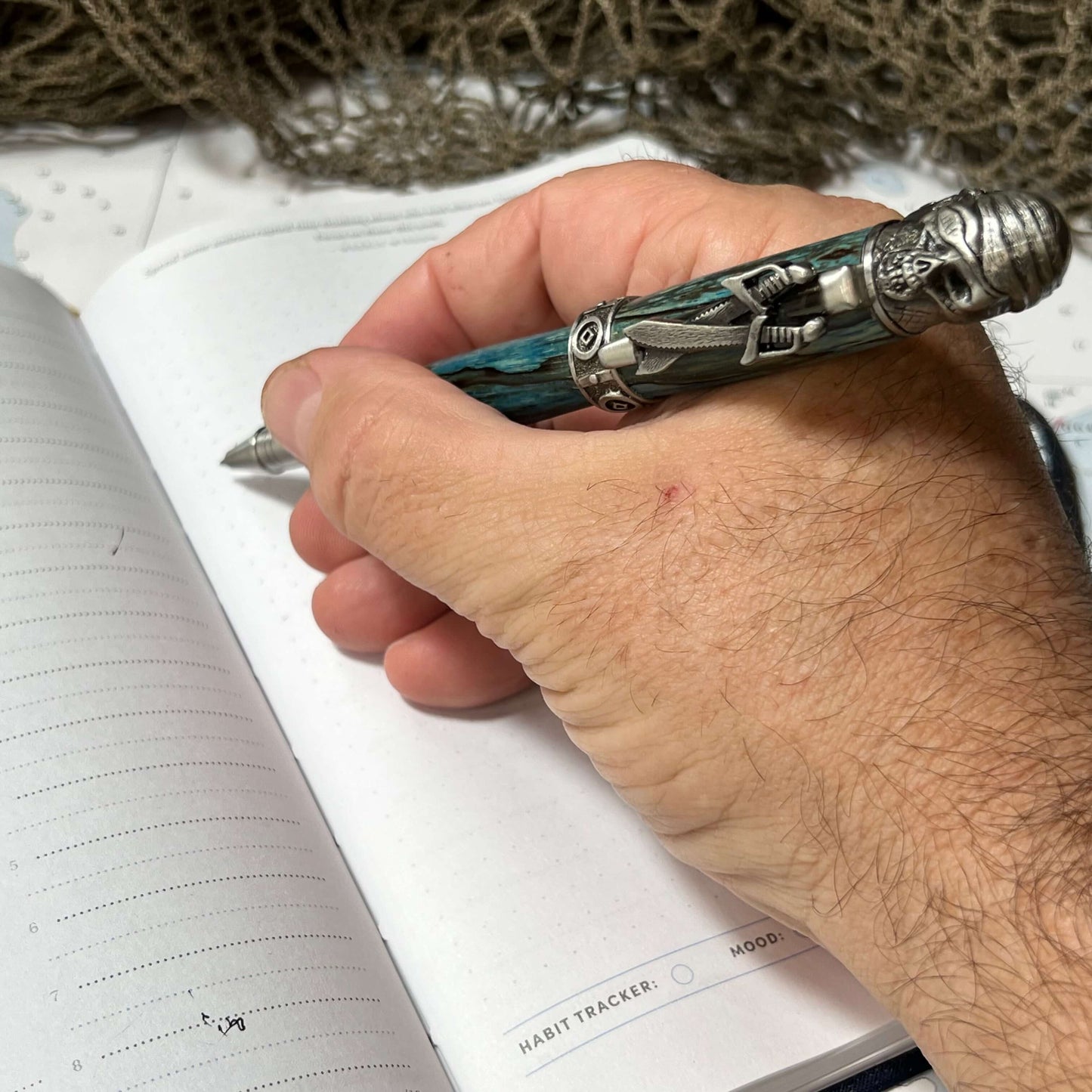 Pirate Pen Handcrafted Blue and Antique Pewter