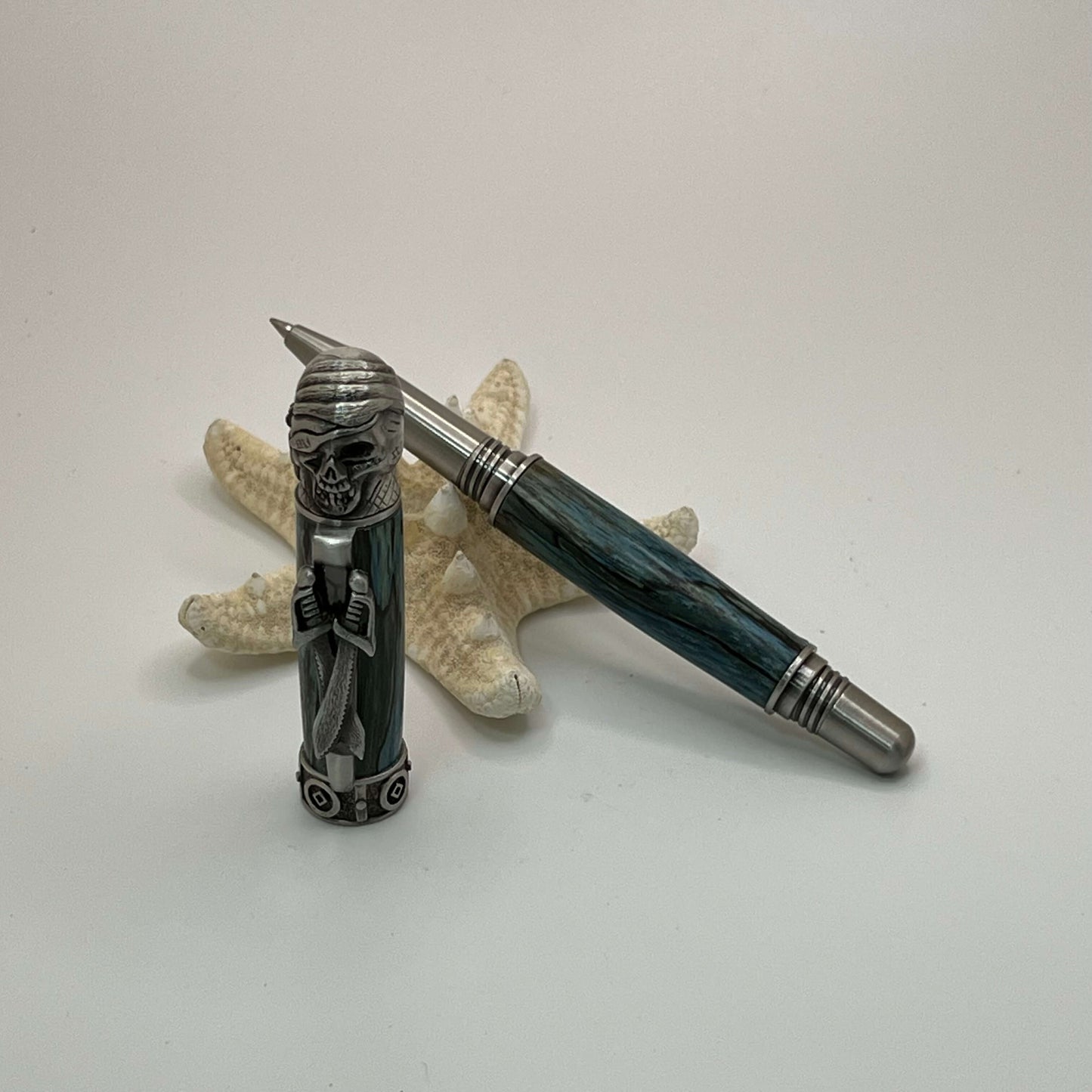 Pirate Pen Handcrafted Blue and Antique Pewter