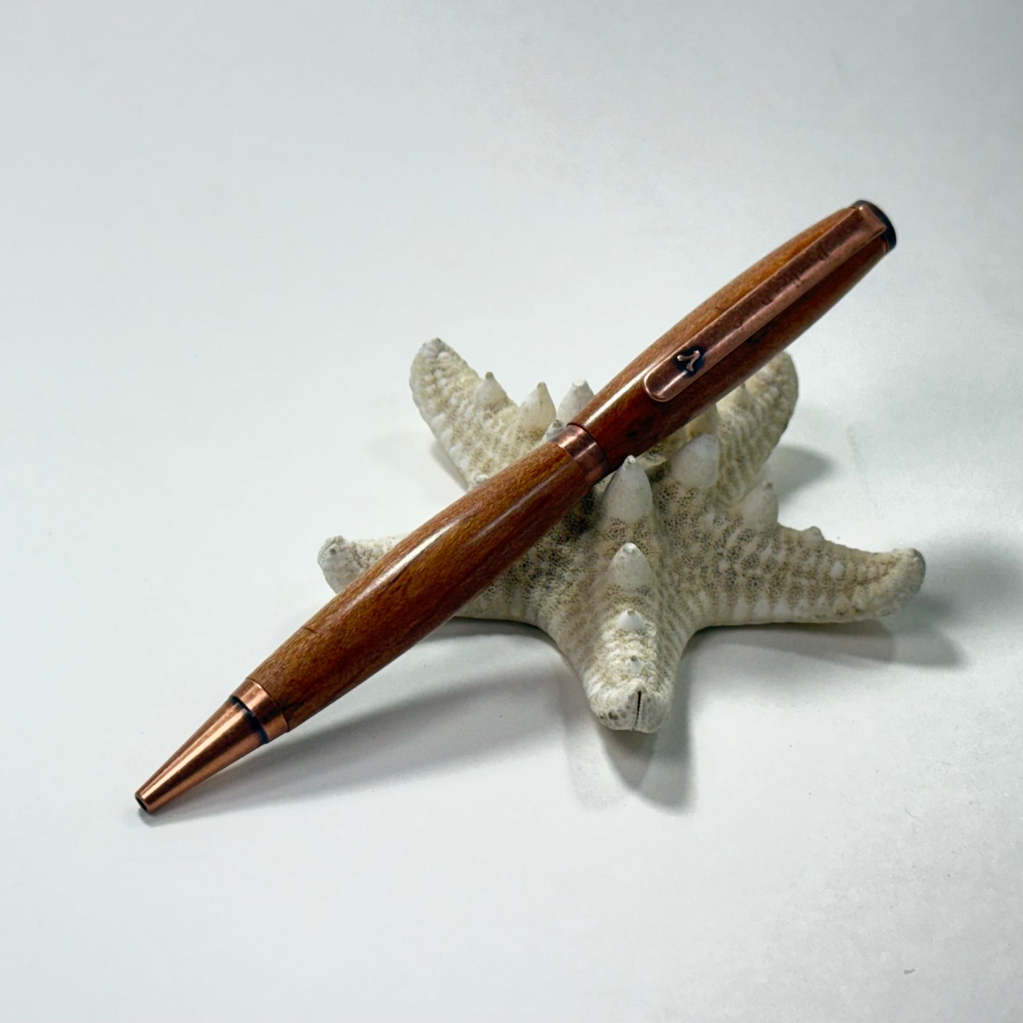 Artisan Made Writing Pen | Stabilized Spalted Wood | Orange Natural Tones | Antique Copper
