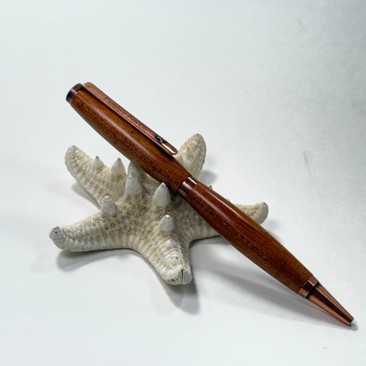 Artisan Made Writing Pen | Stabilized Spalted Wood | Orange Natural Tones | Antique Copper