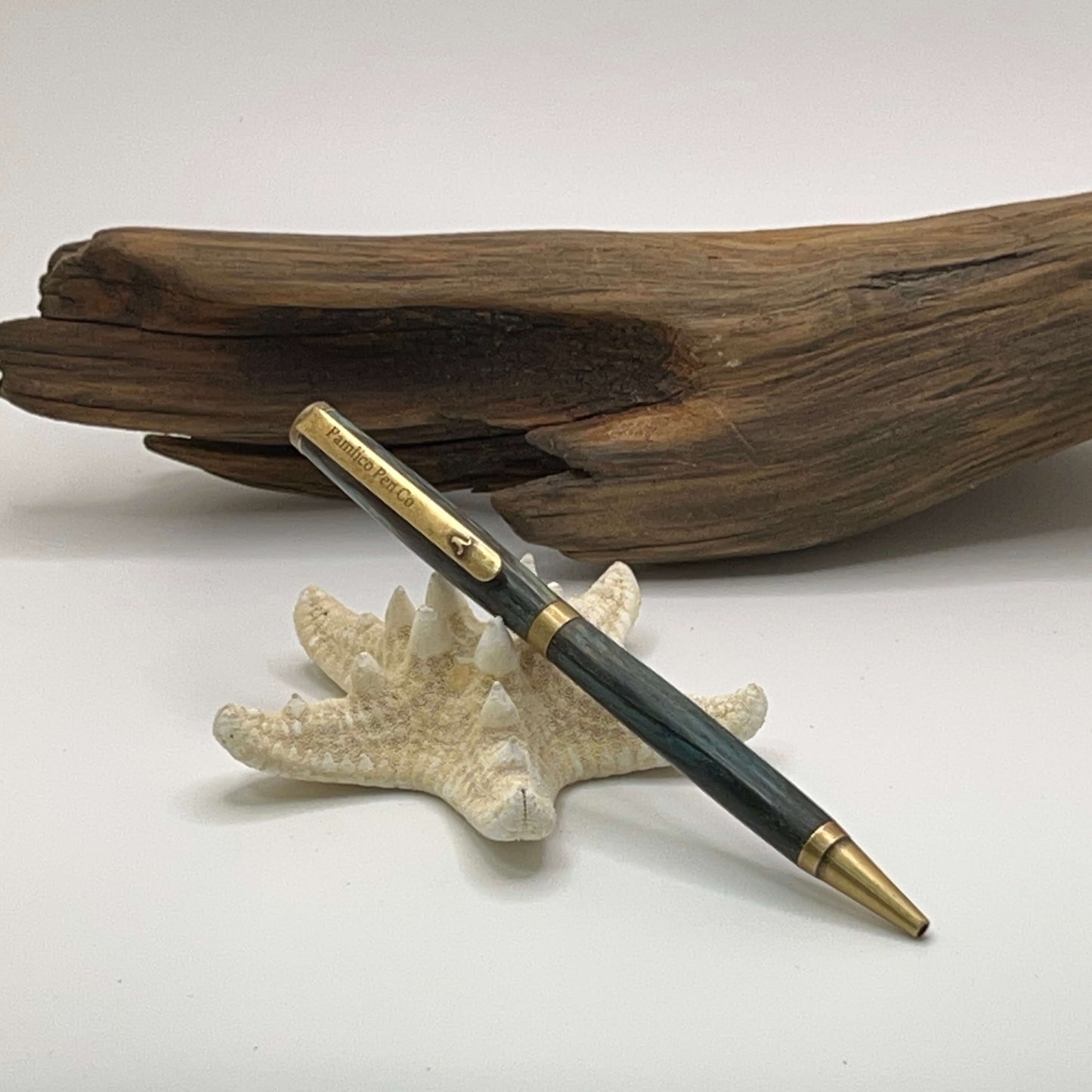 Blue Pen Spalted Maple Antique Brass