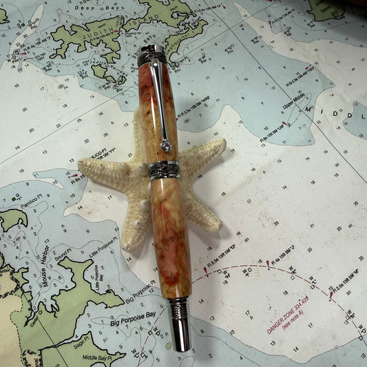 Stabilized Burl Wood | Fountain Pen | Pink and Natural I Chrome and Gunmetal