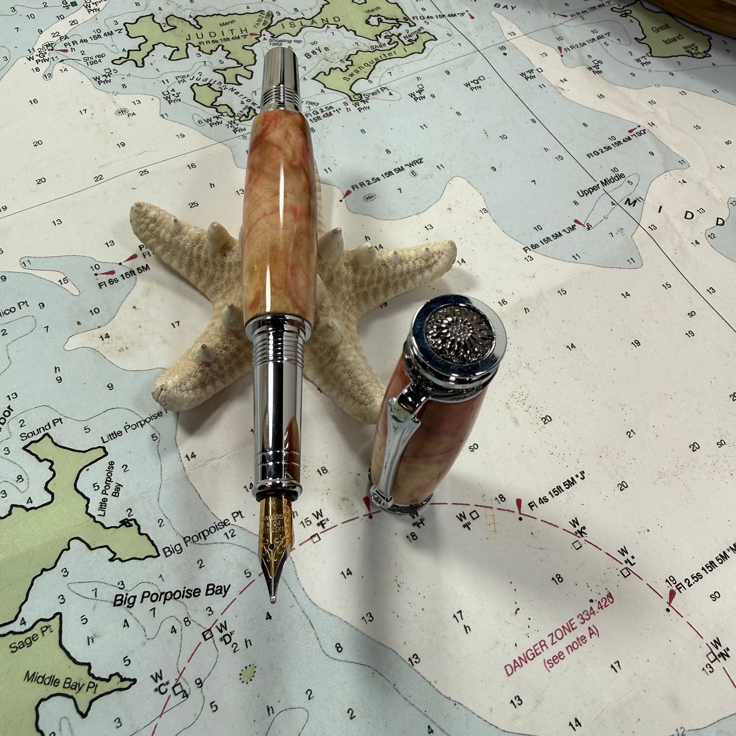 Stabilized Burl Wood | Fountain Pen | Pink and Natural I Chrome and Gunmetal