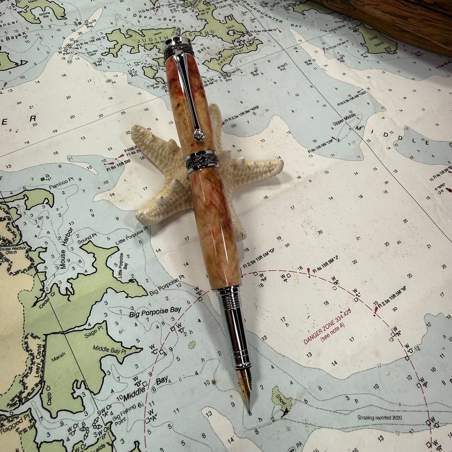 Stabilized Burl Wood | Fountain Pen | Pink and Natural I Chrome and Gunmetal