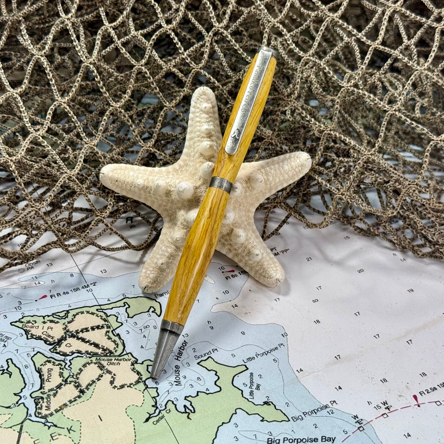 Artisan Made Writing Pen | Stabilized wood | Yellow Tones | Antique Silver