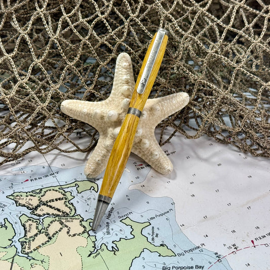 Artisan Made Writing Pen | Stabilized wood | Yellow Tones | Antique Silver