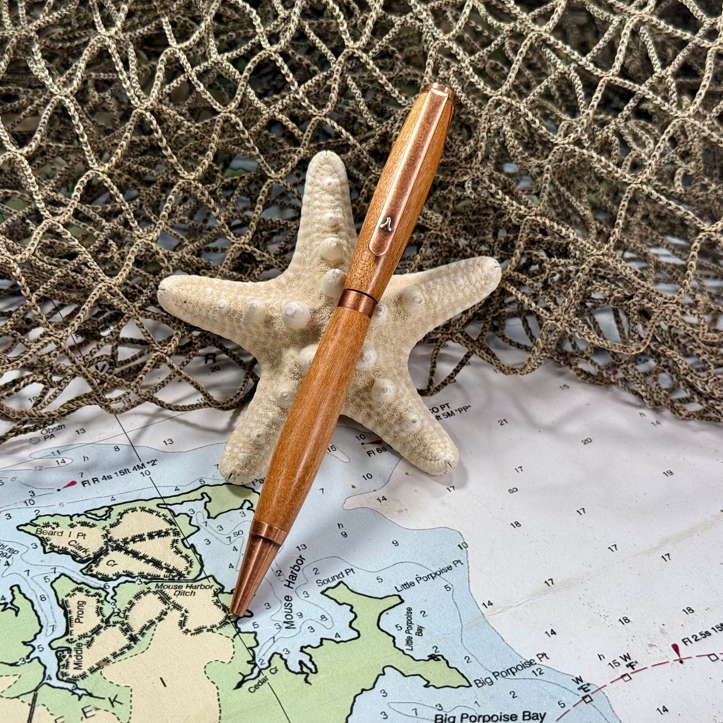 Artisan Made Writing Pen | Spalted Maple | Orange | Copper