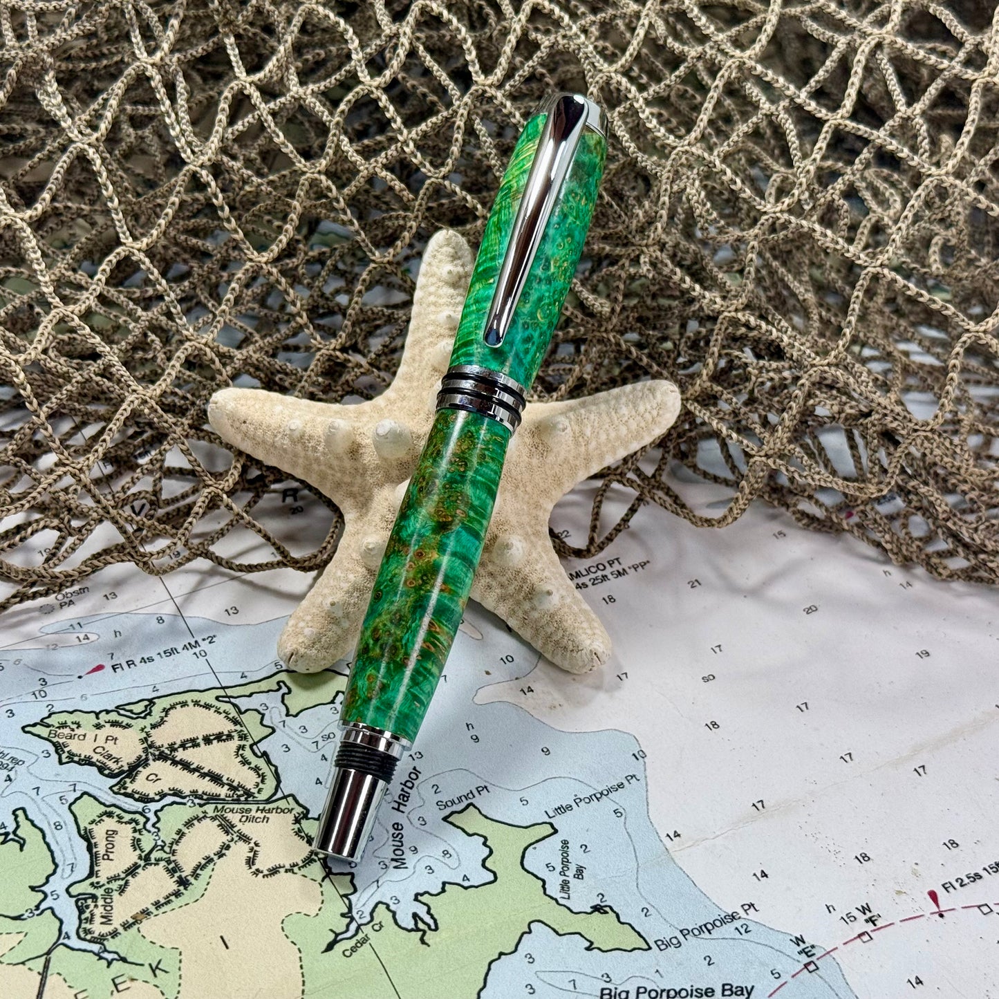 Classic Rollerball Pen | Maple Burl | Green | Chrome