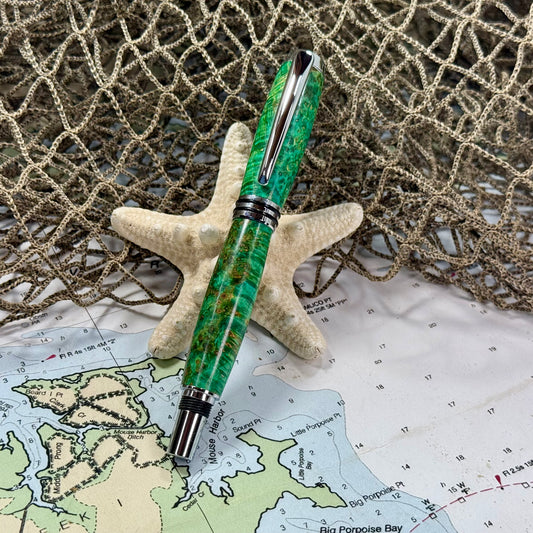 Classic Rollerball Pen | Maple Burl | Green | Chrome