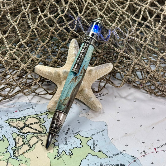 Lighthouse Pen | Spalted Oak | Light Blue | Antique Pewter