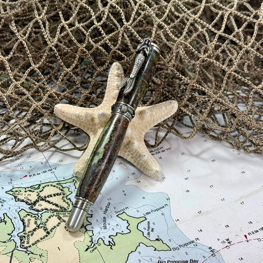 Sea Life | Mermaid | Burl | Greenish and Natural Browns| Antique Pewter | Rollerball