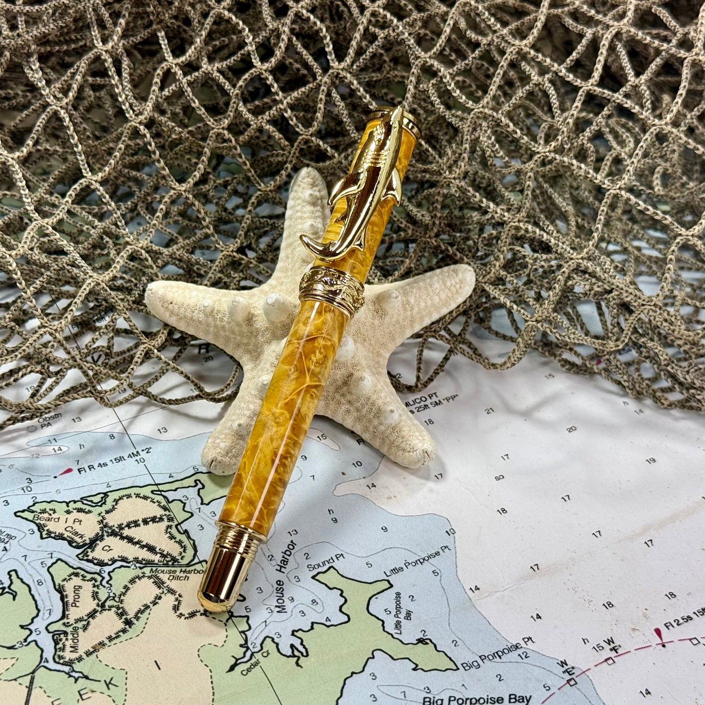 Sea Life | Shark | Maple Burl | Yellow | Gold | Rollerball