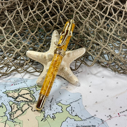 Sea Life | Shark | Maple Burl | Yellow | Gold | Rollerball