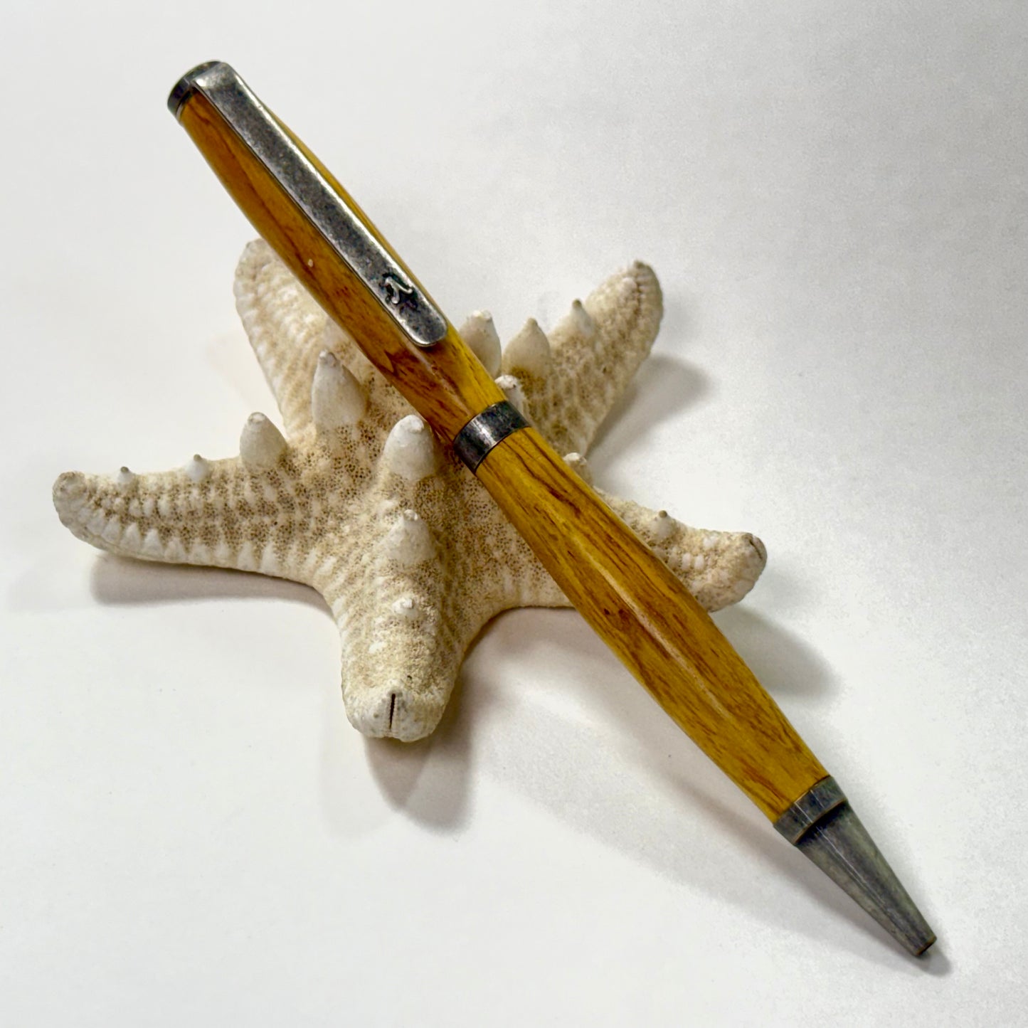 Artisan Made Writing Pen | Stabilized wood | Yellow Tones | Antique Silver