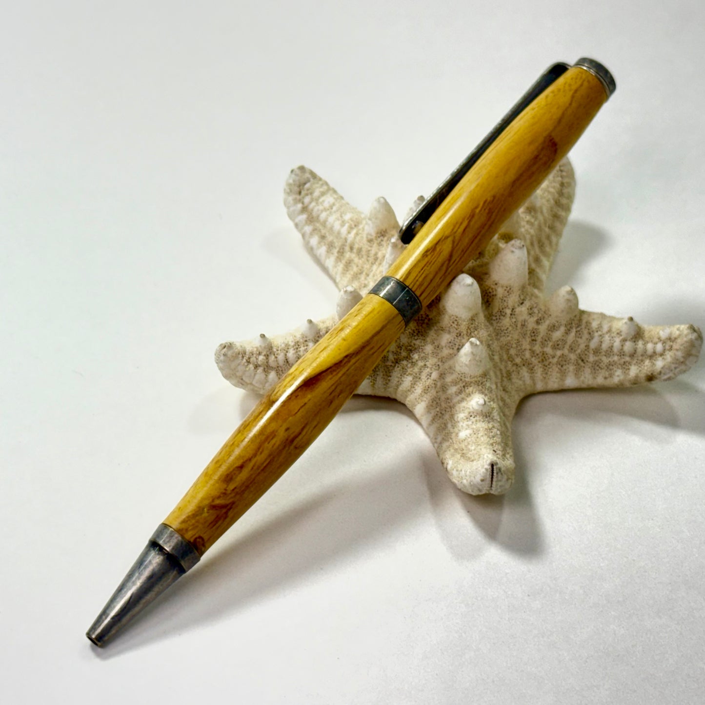 Artisan Made Writing Pen | Stabilized wood | Yellow Tones | Antique Silver