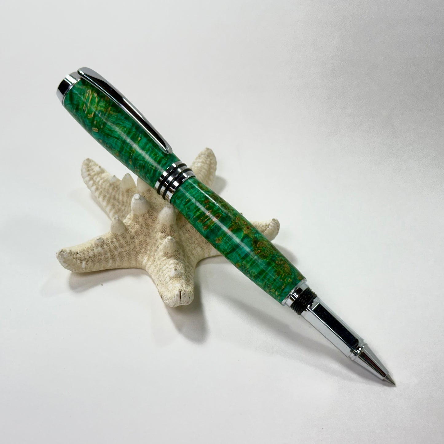 Classic Rollerball Pen | Maple Burl | Green | Chrome