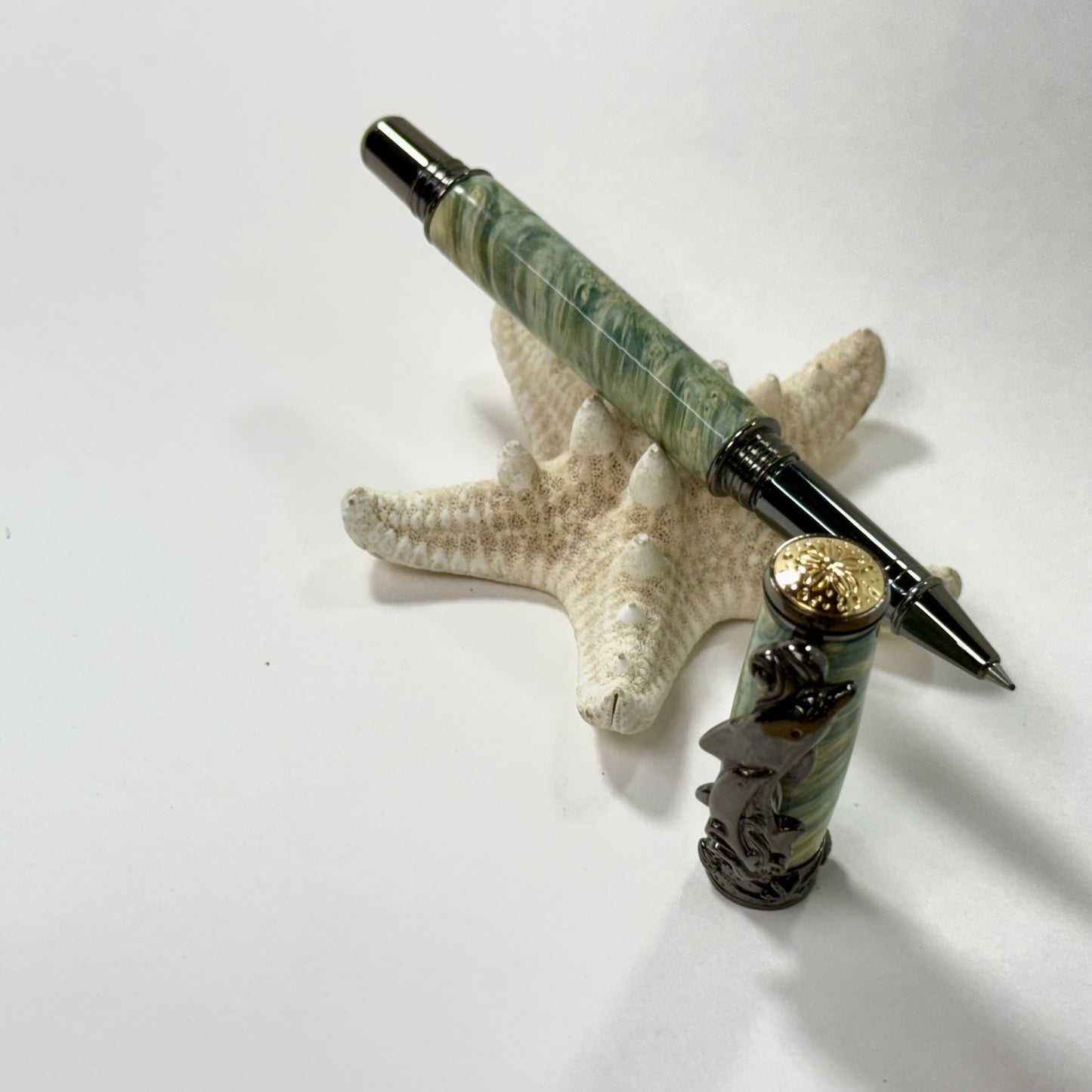 Dolphin | Sea Life Pen | Burl | Light Blue | Gunmetal | Rollerball