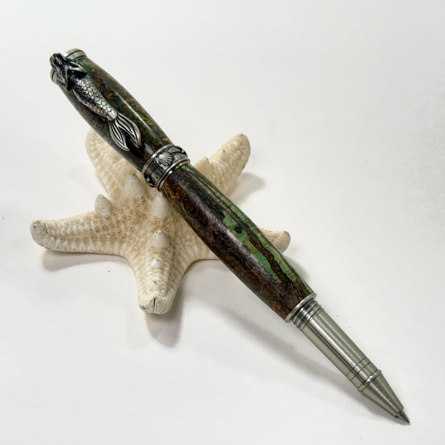 Sea Life | Mermaid | Burl | Greenish and Natural Browns| Antique Pewter | Rollerball