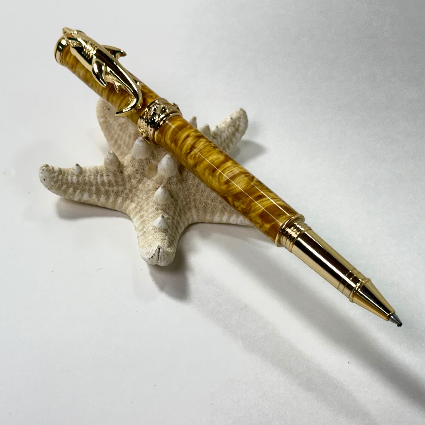 Sea Life | Shark | Maple Burl | Yellow | Gold | Rollerball