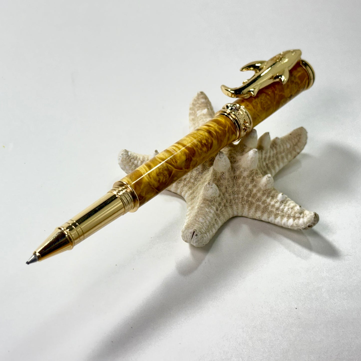 Sea Life | Shark | Maple Burl | Yellow | Gold | Rollerball