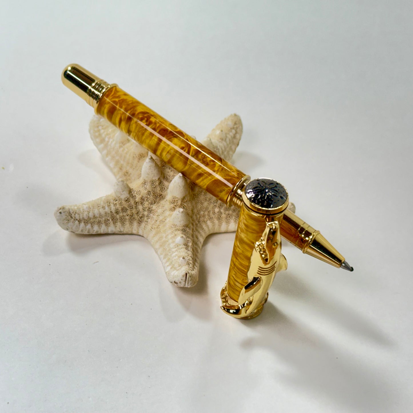 Sea Life | Shark | Maple Burl | Yellow | Gold | Rollerball