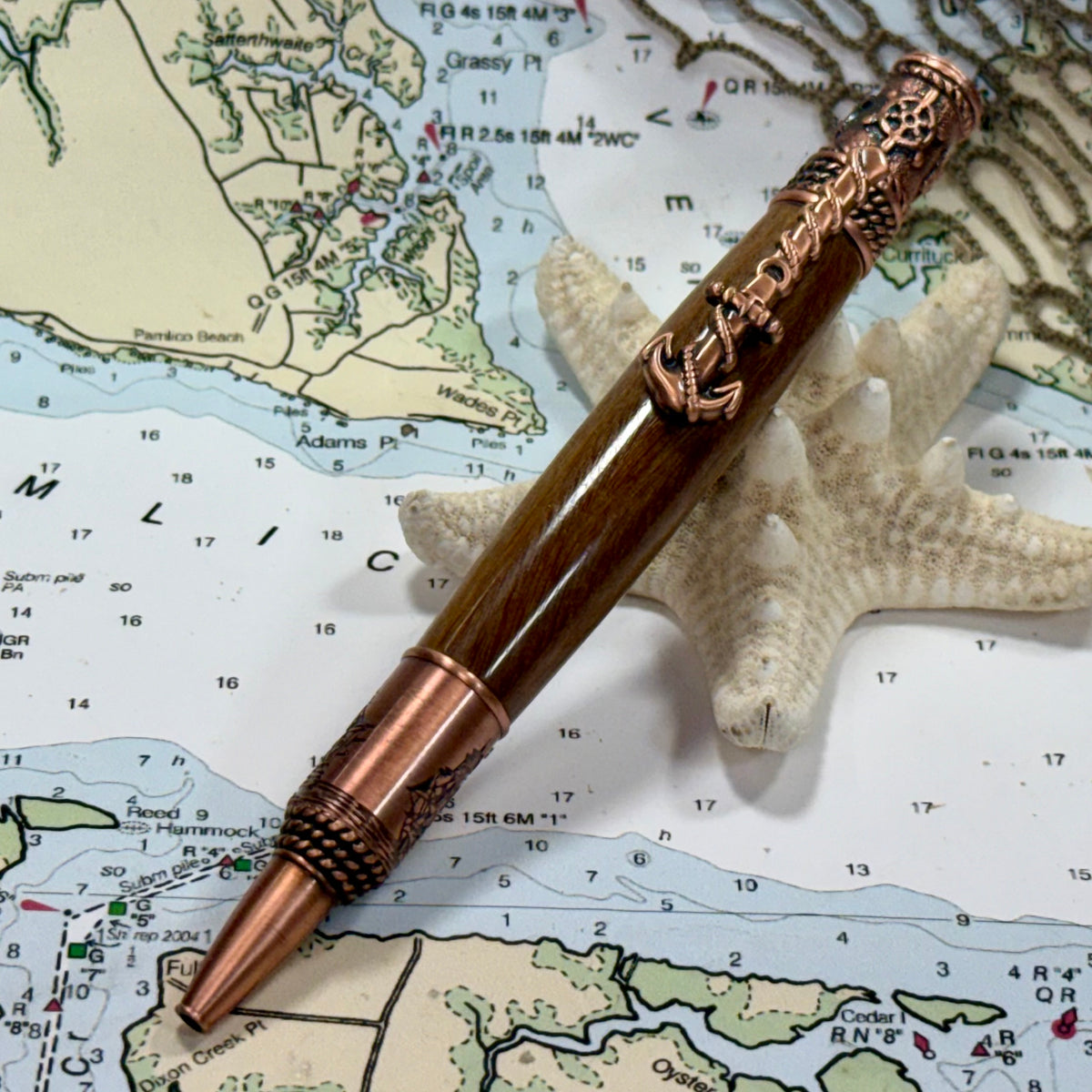 Nautical Pen |  Dark Lignum Vitae Wood | Antique Copper