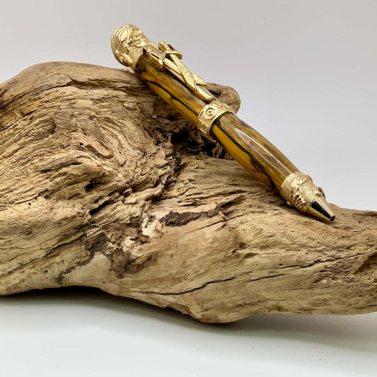 Gold pirate themed wood pen