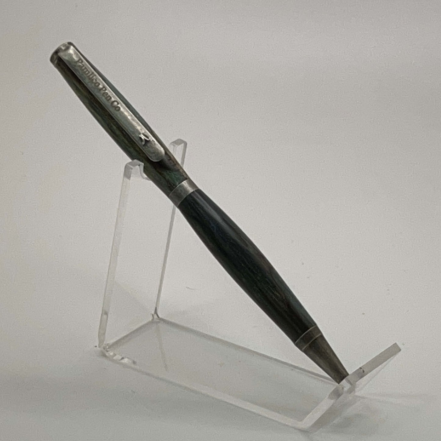 Handmade Vintage Blue Ballpoint Pen and Antique Silver