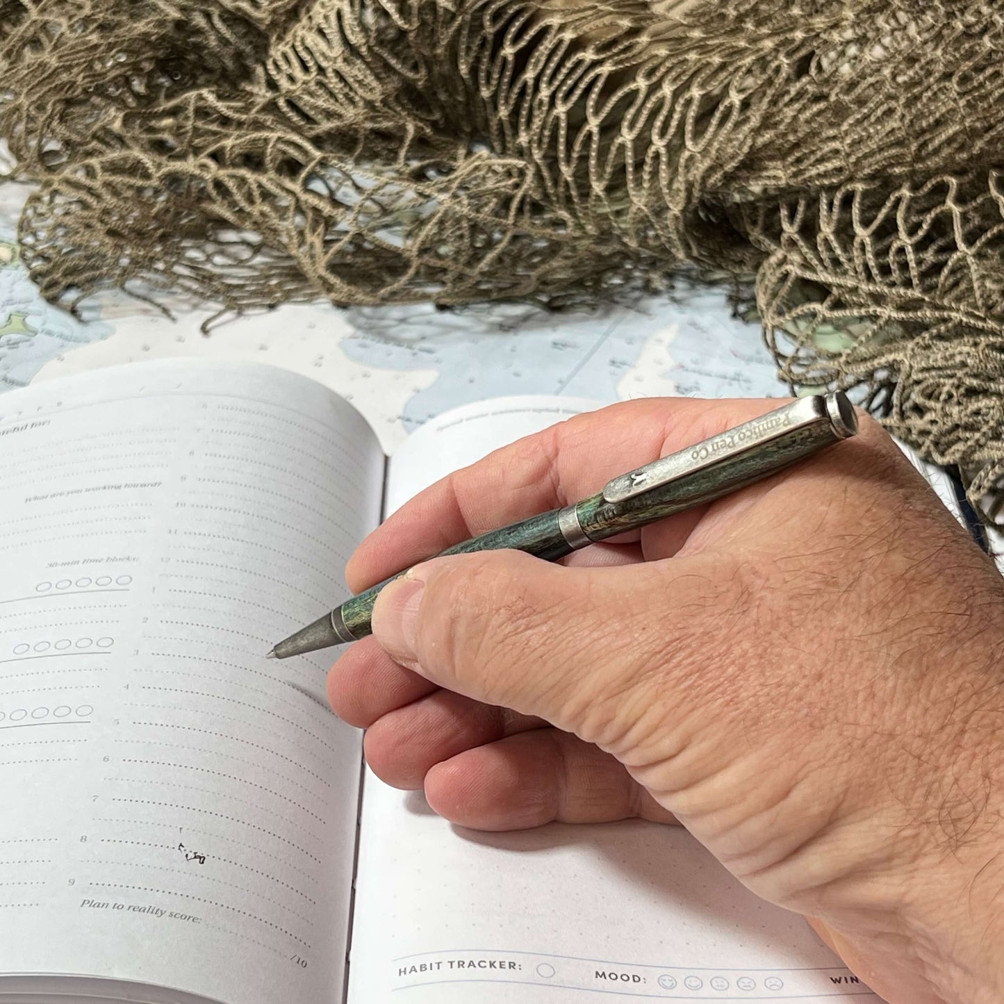 Handmade Vintage Blue Ballpoint Pen and Antique Silver