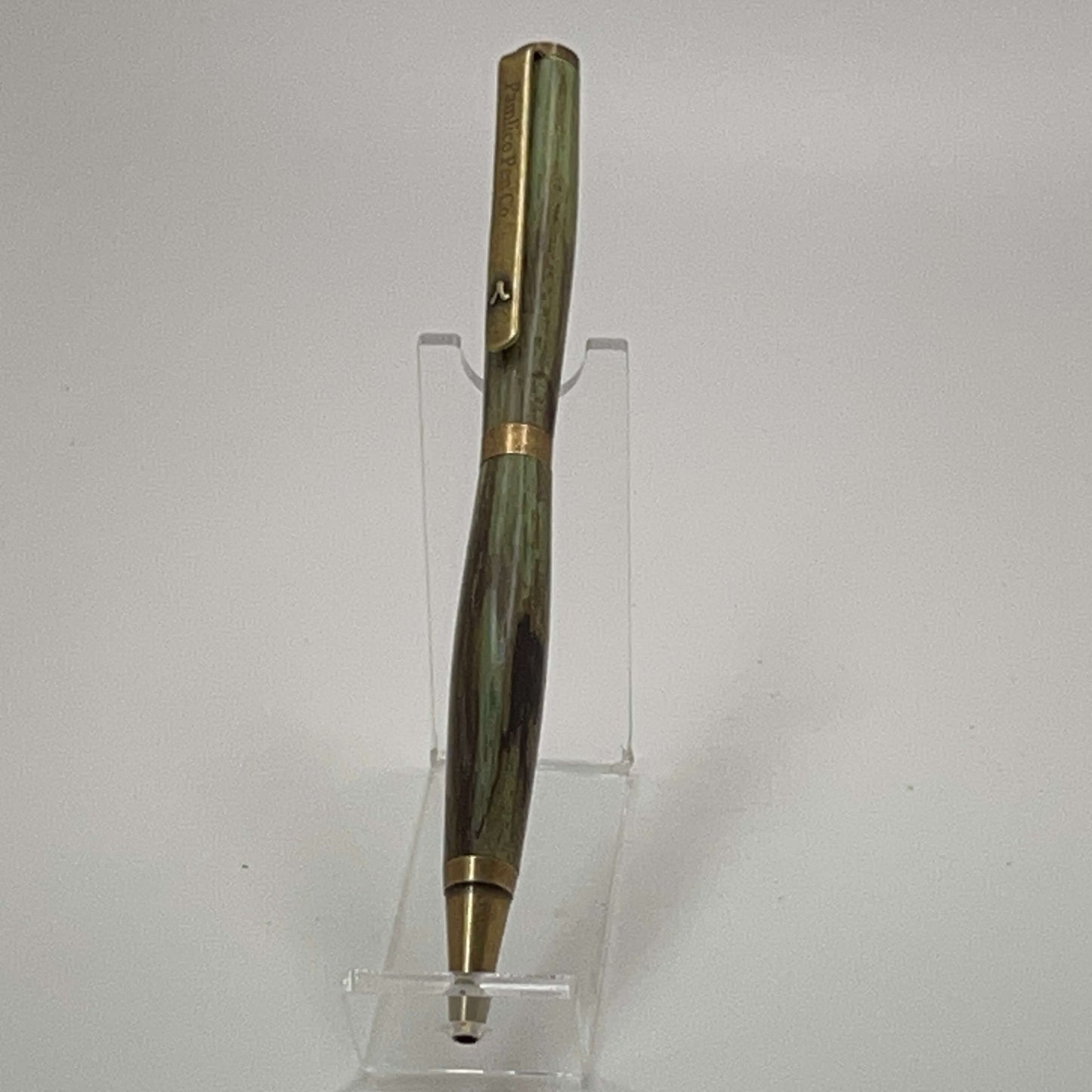 Vintage Looking Ballpoint Pen Green and Antique Brass