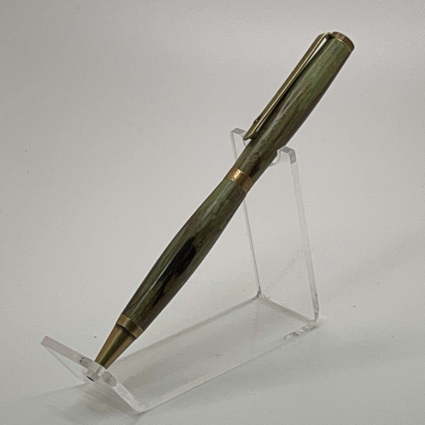 Vintage Looking Ballpoint Pen Green and Antique Brass