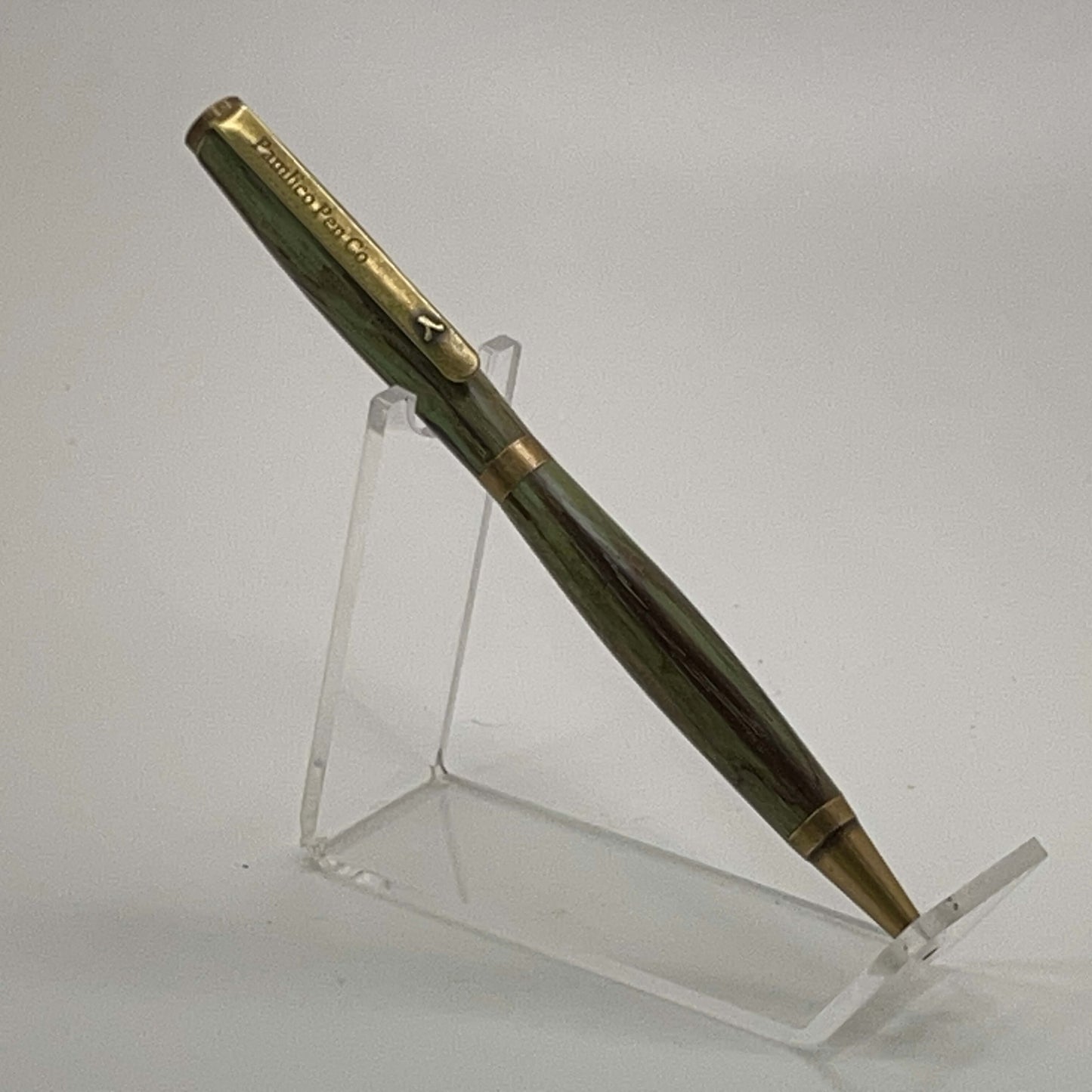 Vintage Looking Ballpoint Pen Green and Antique Brass