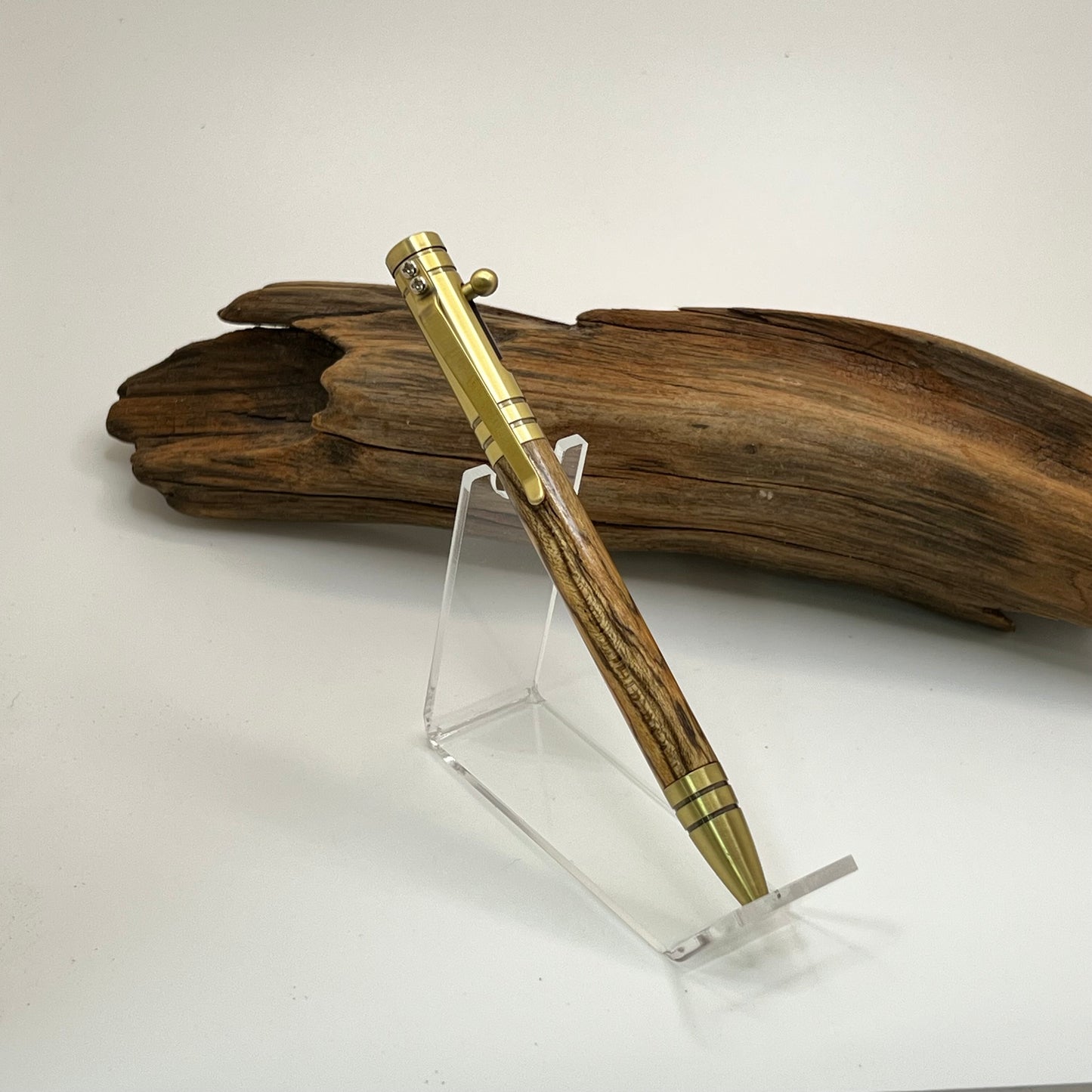 Antique Brass Bolt Action Ballpoint Pen Bocote Wood