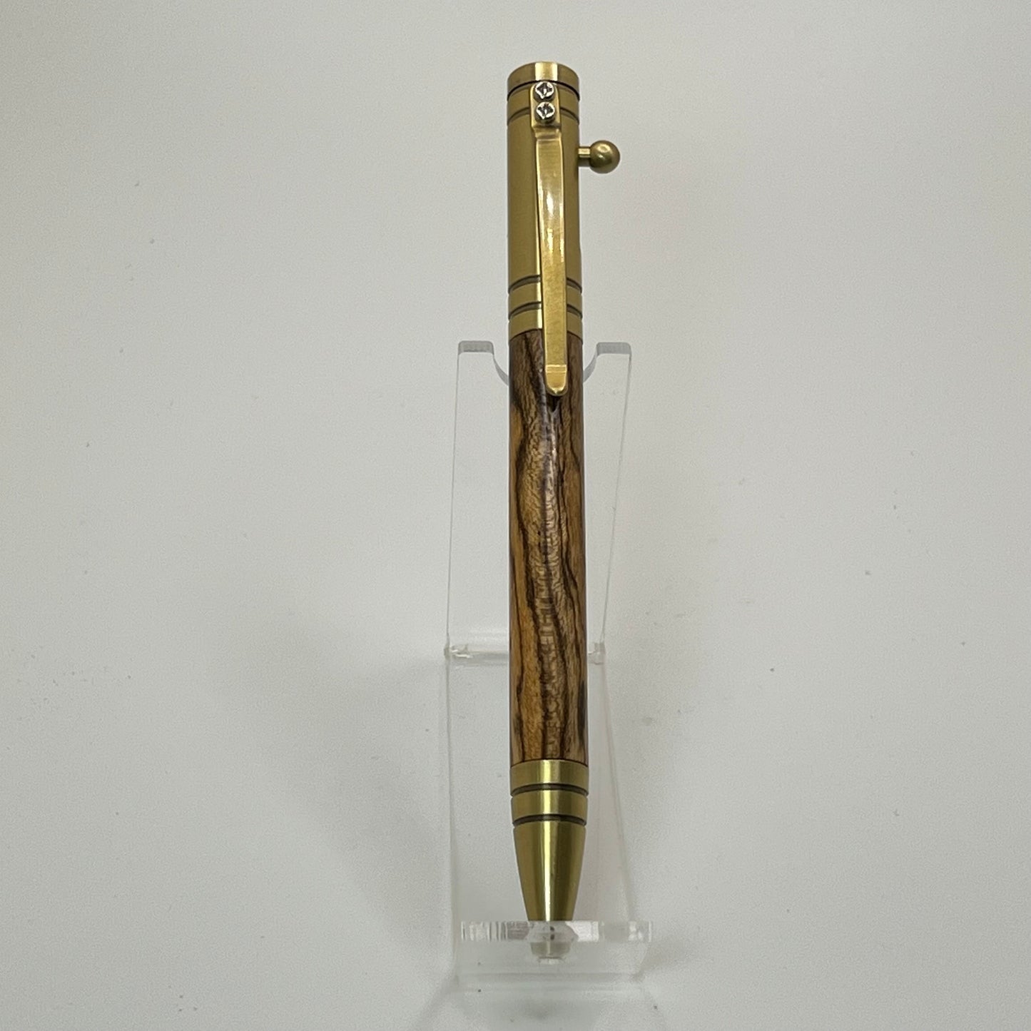 Antique Brass Bolt Action Ballpoint Pen Bocote Wood