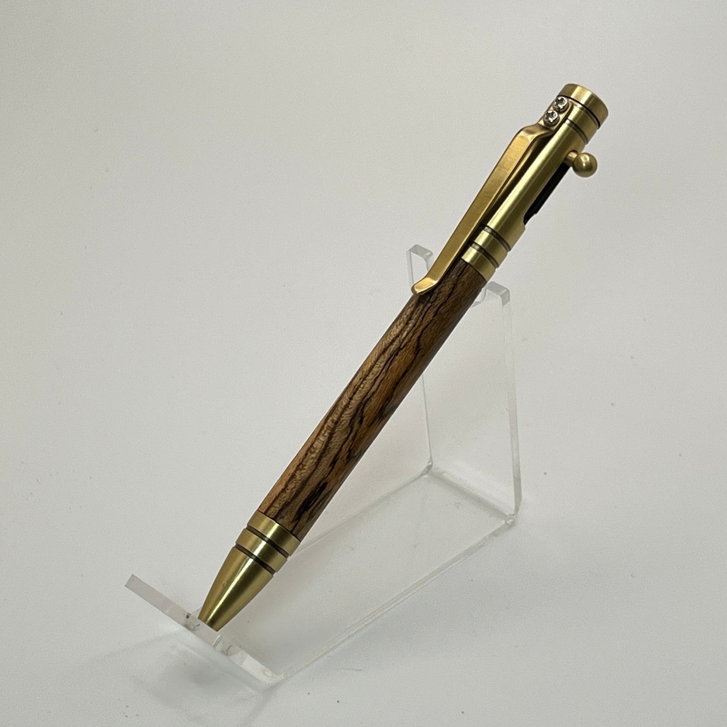 Antique Brass Bolt Action Ballpoint Pen Bocote Wood