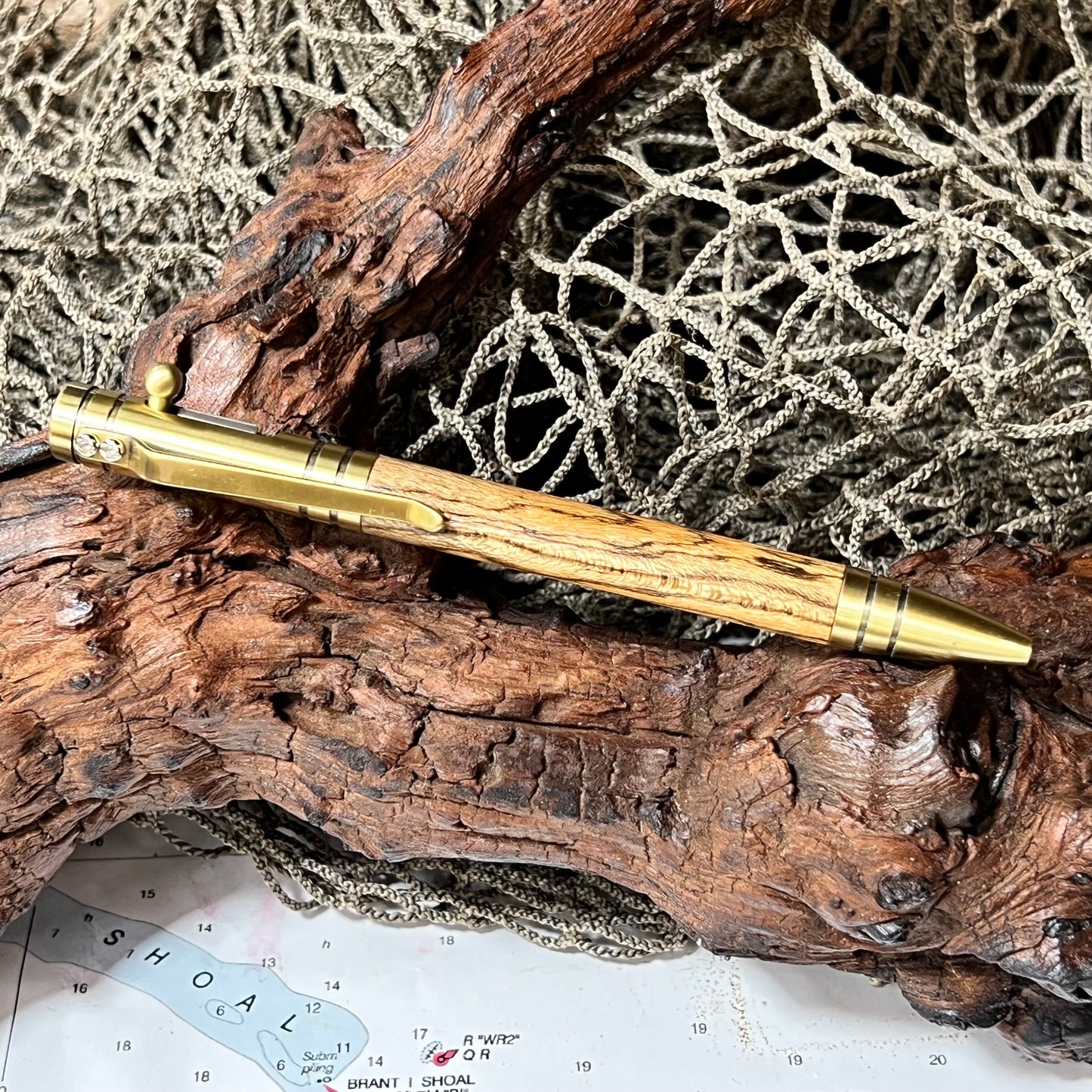 Antique Brass Bolt Action Ballpoint Pen Bocote Wood