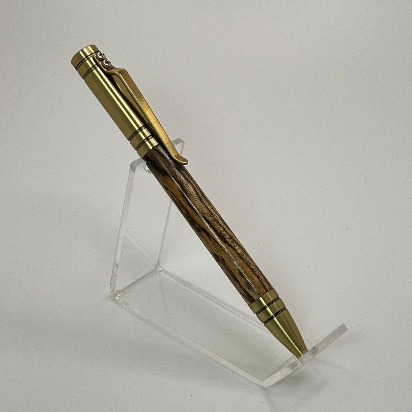 Antique Brass Bolt Action Ballpoint Pen Bocote Wood