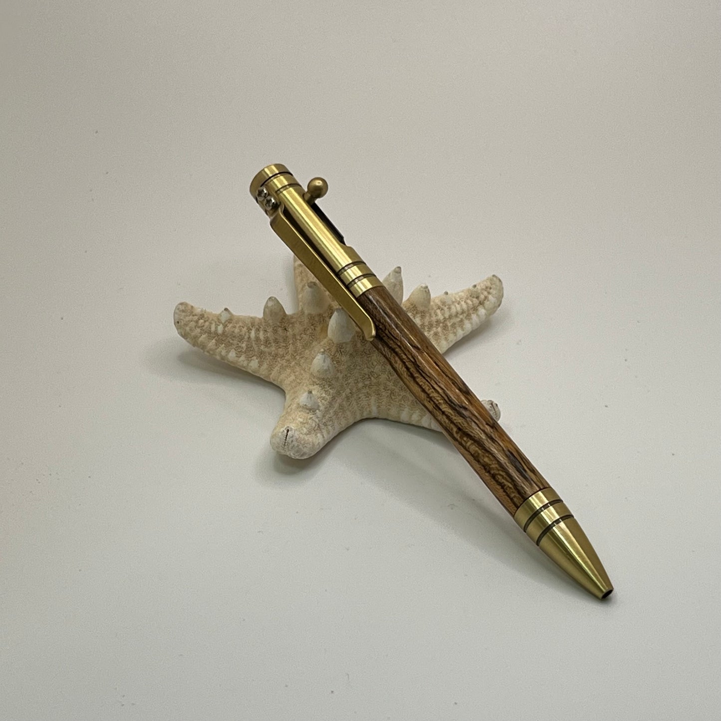 Antique Brass Bolt Action Ballpoint Pen Bocote Wood