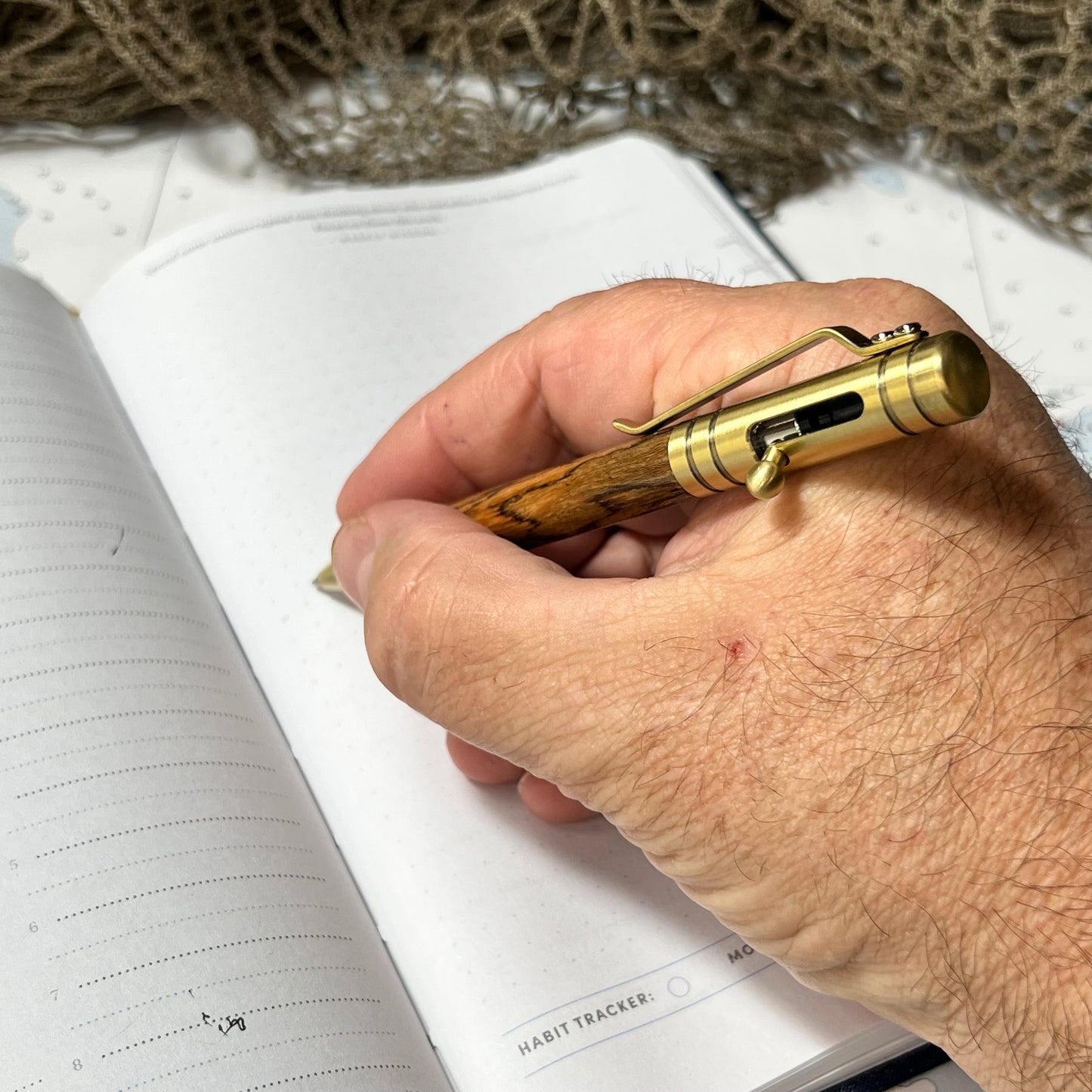 Antique Brass Bolt Action Ballpoint Pen Bocote Wood