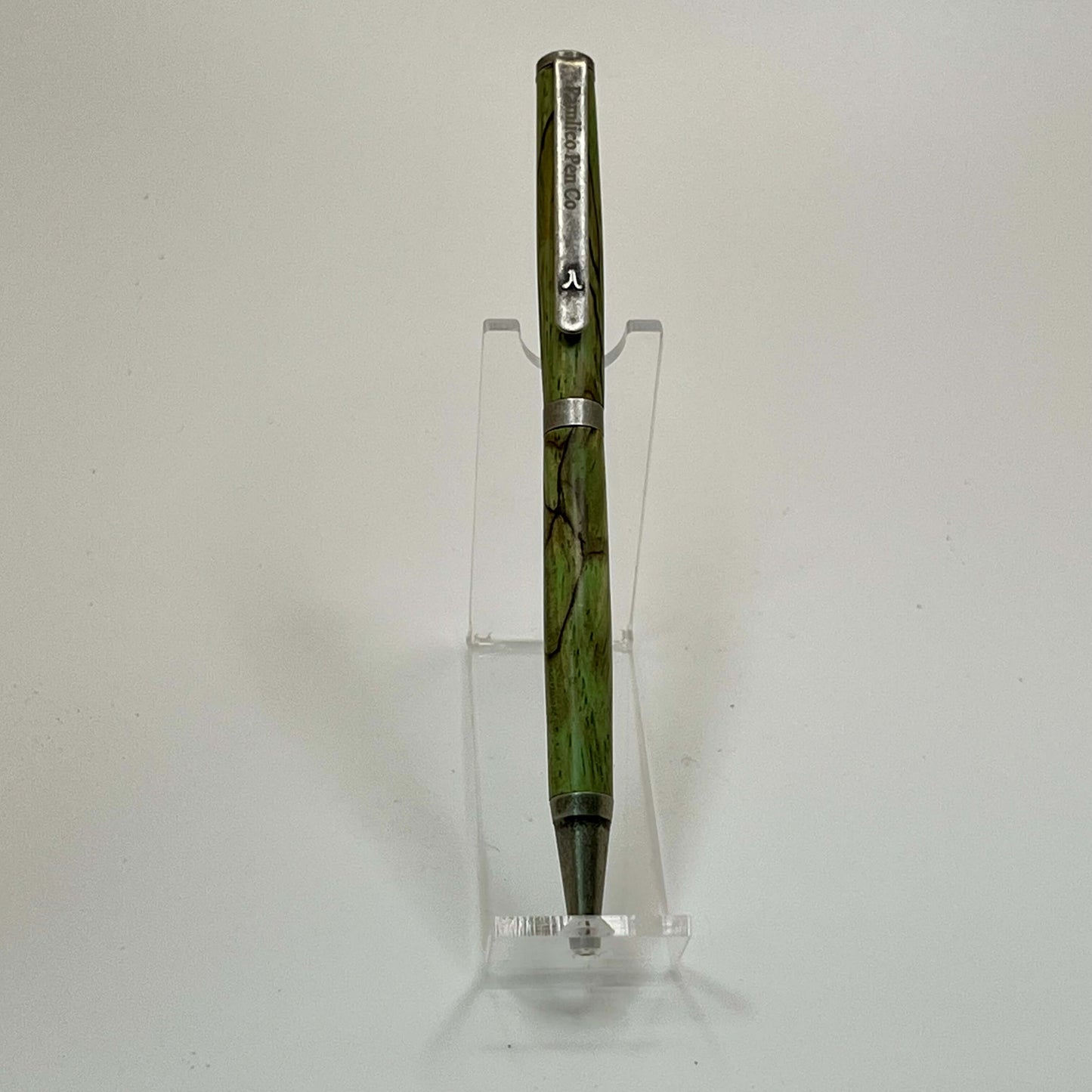 Handcrafted Writing Pen Antique Silver Maple Dyed In Light Green Hues