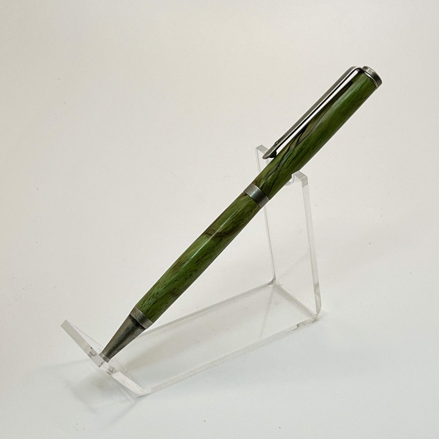 Handcrafted Writing Pen Antique Silver Maple Dyed In Light Green Hues