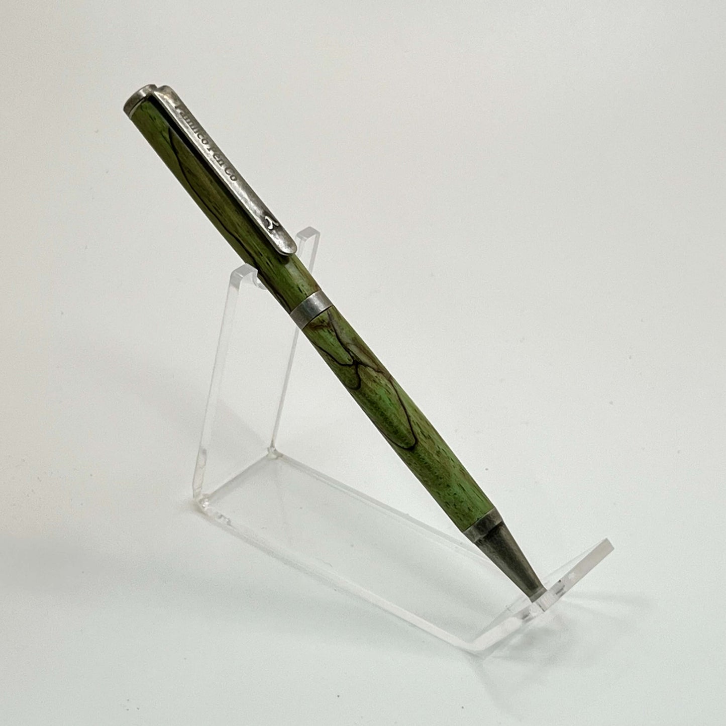 Handcrafted Writing Pen Antique Silver Maple Dyed In Light Green Hues